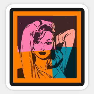 Woman in Sixties Retro Style Orange Sticker